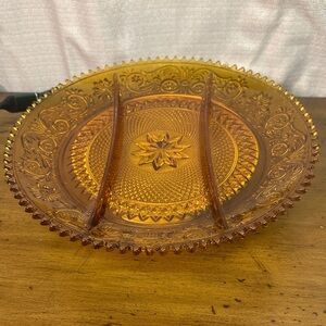 Indiana Glass Amber Divided Serving Plate
